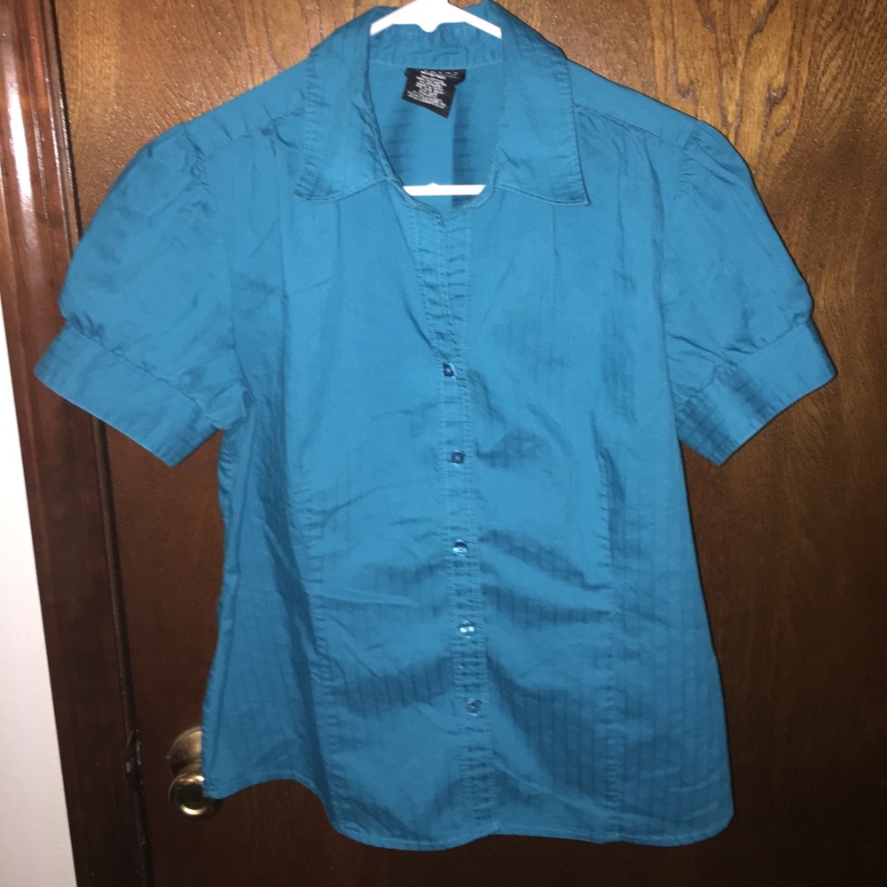 George button down short sleeve top blue